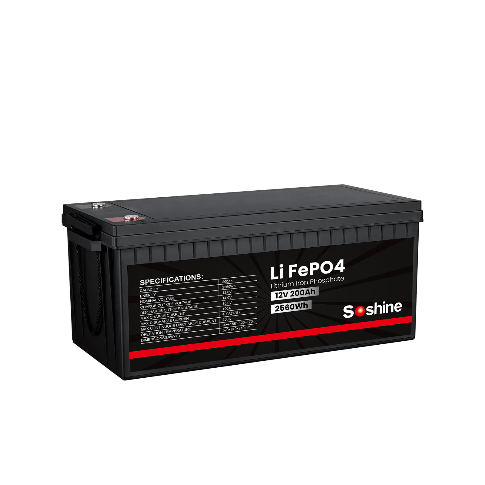 12V 200Ah 2.56kWh LiFePO4 Lithium Battery, Built-in 100A BMS, Max. 10.24kWh Energy Expansion, 2000 to 5000 Deep Cycles, 10-Year Life
